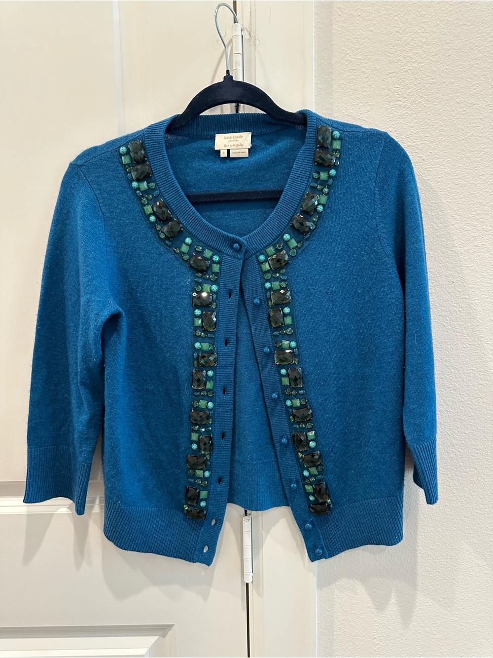 kate spade Teal Jewel-Trim Button Cardigan